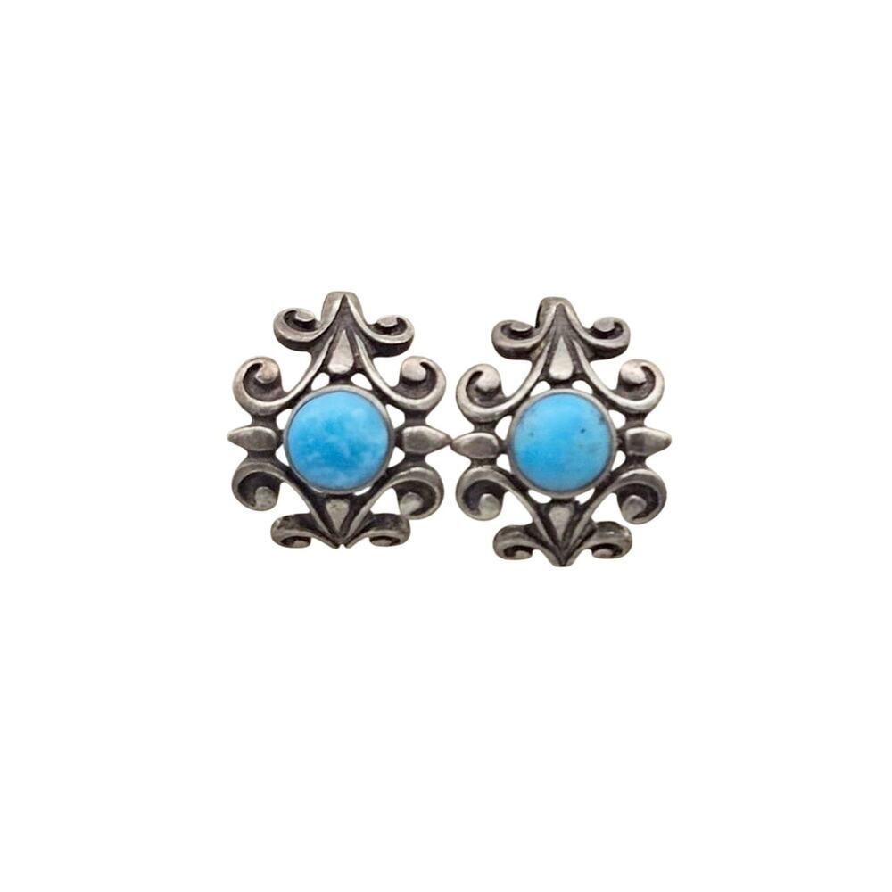 Vintage Southwestern Sterling Silver Turquoise Pierced Earrings
